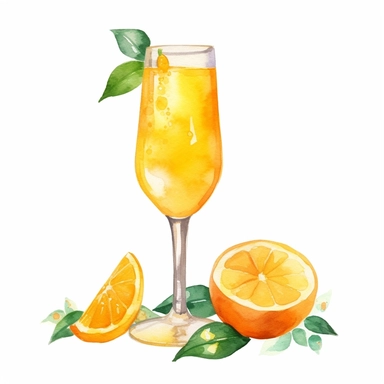 Mimosa: A classic brunch cocktail made with champagne and orange juice.watercolor, clipart