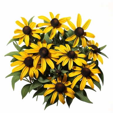 high def photograph clipart vector image with plain white background of a hyper realistic high definition photograph of some blackeyed susans growing. extremely detailed. 35mm lens. 8k. Ultra HD.