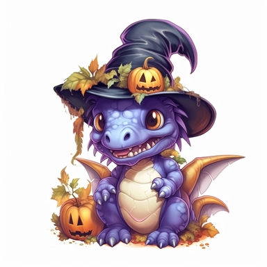 Cute witch dinosaur halloween clipart Sublimation Clipart, Cartoon, hyper realistic, intricate detail, illustration style, high solution, on the white background