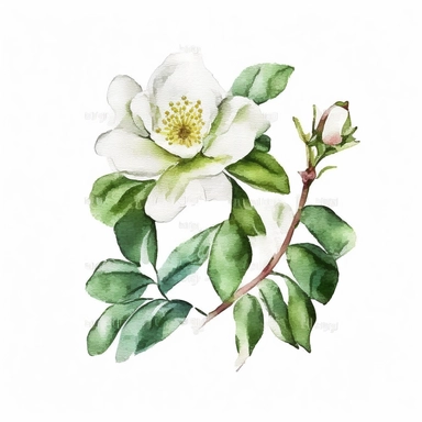 Wild flower, Floral, Watercolor Clipart, Rose, small flower, Spring Flower in PNG file, White background, green, No text