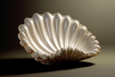 shell bed with pearl decoration, on a black background, like clipart style, mysterious, luxurious, 4k , octane render, unreal engine,