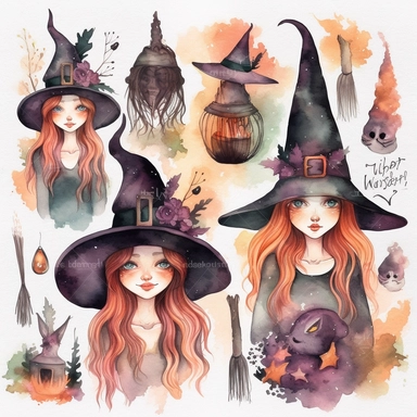 watercolor clipart witches