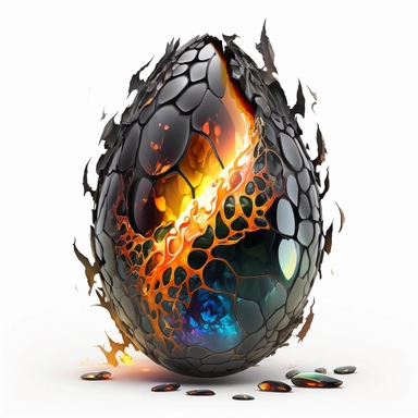 flaming black dragon egg, gems, painting, clipart, no text, white background