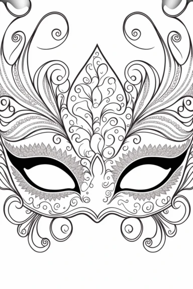 an outlined Mardi Gras cute mask decorated with glitter and jewels, Coloring Book for toddlers, white background, black and white, [clip art]