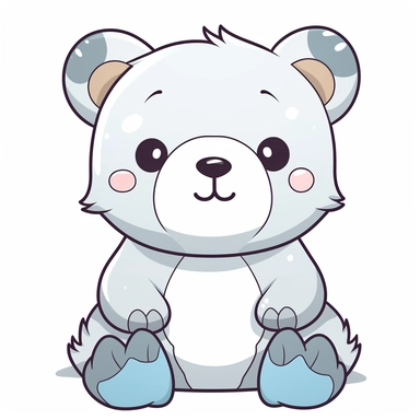 Generate a cute cartoon bear clipart with a white background. The cat should be facing forward and have large round eyes and a small triangular nose. The ears should be pointy and slightly tilted backwards. The fur should be smooth and have a light pastel color, and there should be no shadows, borders, or watermarks. Please ensure that the image is crisp and sharp