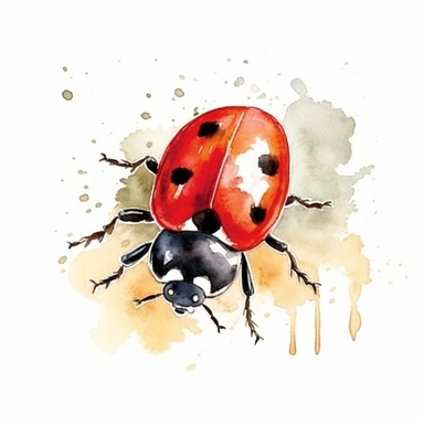 one cute lady bug climbing on a decoration (it can be farm rustic decor or vintage decor or garden decor), clip art, water color style, white background, no text or words