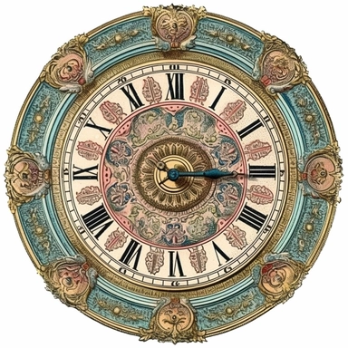 Vintage Victorian clock face, white background, clip art, colored