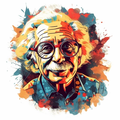 supercool badass funny sunglasses on psychedelic Albert Einstein, award winning, 2d, logo clipart, white background