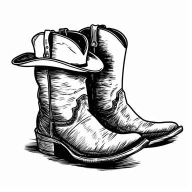 Cowboy boots and hat, clip art, multilayered, simple outline, white background