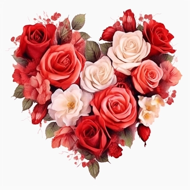Floral Hearts Clipart, flower heart Valentine illustrations, on white background, HD, red rose flowers, flower bouquet , watercolor