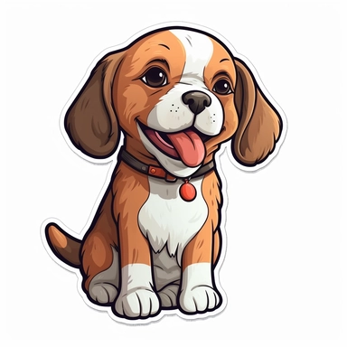 cute Beagle, happy and smiling, bold line, clipart, sticker, white background, no shadow, 8k detail
