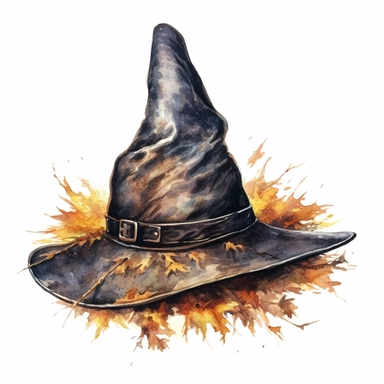 hyperrealistic high detailed dark academia fall witch hat, acryl watercolor clipart, white background