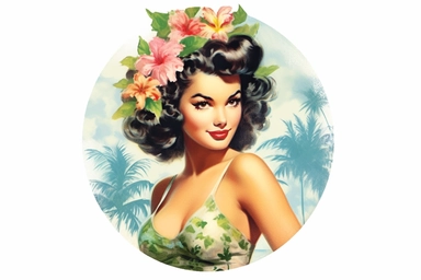 vintage hawaiian pin up girl watercolor clipart