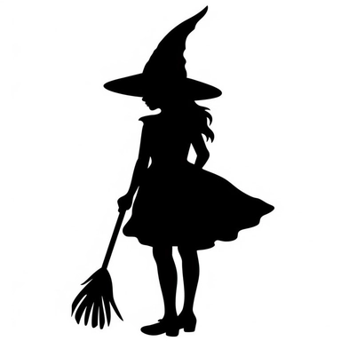 cute Halloween clip art black silhouette cut out of witch's broom