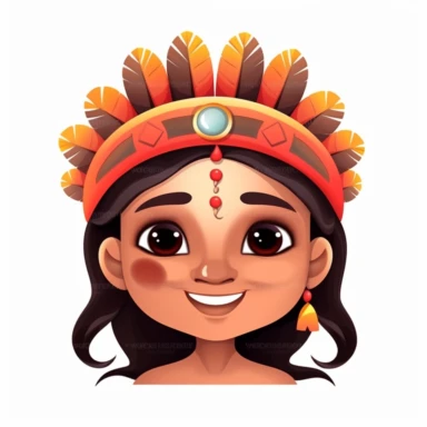 fantasy happy cute indian face, cartoon, clipart, mascot, isolated on white background