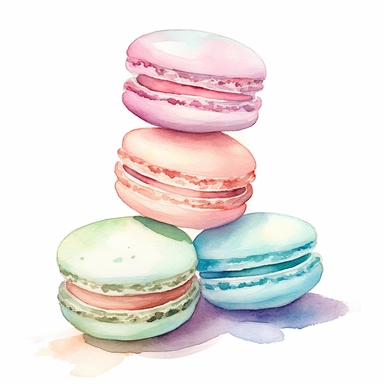 watercolor macaroon clipart, in pastel pink, pastel bue and pastel mint green, simple handpainted designs, soft harmonious colors, style cute s 900