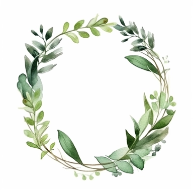 modern circular frame with greenery for wedding invitation, watercolor clipart, minimalist, isolated white background, 8k