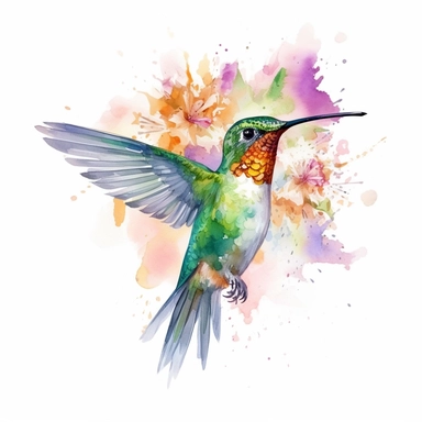 An endearing watercolor Hummingbird bird clipart of Hummingbird bird playing with elements 300DPI