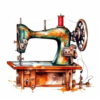antique sewing machine, 90s Retro dirty style Sublimation Clipart, watercolor, isolated on white background