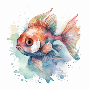 cute fantastical fish clipart, semi watercolor style, isolated on white background, clear background separation, clear sharp, no text, no watermark