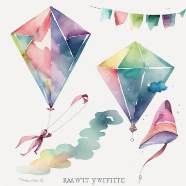 watercolor kite set of 2 clipart, in the style of collage-like elements, cartoonish style, paul wonner