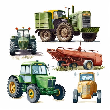 vibrant agricultural vehicles watercolour detailed illustration clipart svg white background