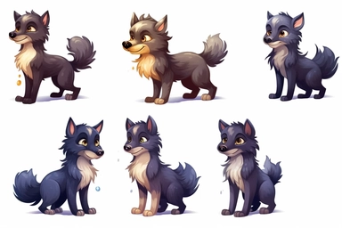 cute and friendly werewolfs clipart, storybook style, HD, spaced out, isolated white background