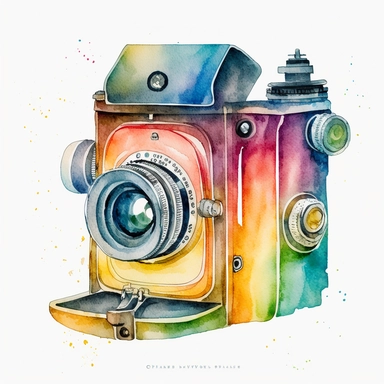 analytic drawing , ornamental watercolor, clipart, vintage rolleiflex camera, white background, no background,