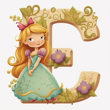 cute clipart for childrens book letter F happy disney princess theme