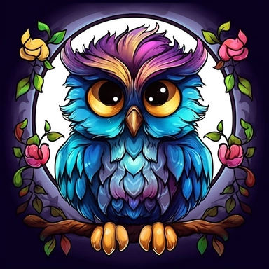 colorfull baby owl with lovely big eyes, cute, black color line, vector, clipart,