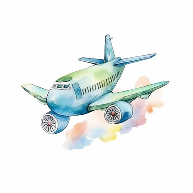airplane, watercolor, doodle,fable, child book, clip art, transparent background, 300 dpi, nursery illustration, minimalist, vector illustration, optimistic -