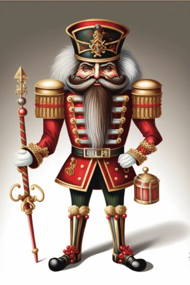 the nutcracker, christmas, full body, highly detailed, clip art, vector illustration, white background, rpg, hd, NO: [“watermark, signature, write, word”]