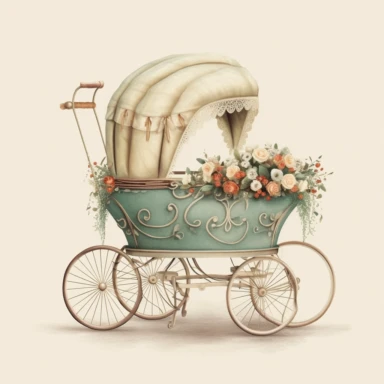 CLIPART, cute, boho, vintage baby carriage illustration, newborn, nursery, maternity, texture