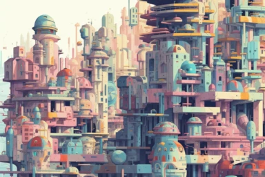 a close up of a infinite loop cyberpunk city on a white background, james gilleard and james jean, escher, trending on artisation, connectedness, scutoid, mit technology review, by Sam Spratt, dan mcpharlin : : ornate, wormholes, tetris, monolithic, stylized stl, clipart icon, simple 4 colors from gray to metalic blue, vector-based, sharp border, plane color and very define, high quality, digital art, 8k resolution, masterpiece, congruent, amazing, incredible, awe-inspiring, mind-blowing, master