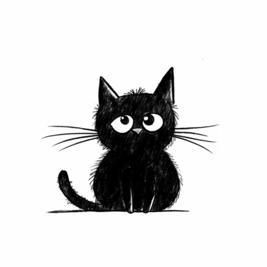 a piece of individual black line cat drawing. black simple line, empty inside. Only black color. Clipart, isolated on white background, hd