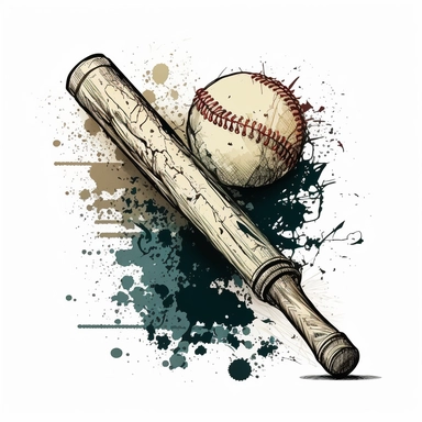 art of *baseball bat and baseball* hand drawn png clip art color