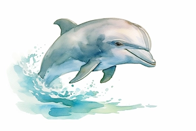 Clip art of dolphin, simple, White margins around the image, drawn by Helen Beatrix Potter, easy to crop image, white background
