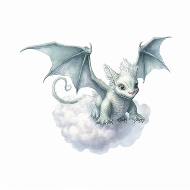Solid white background, Detailed watercolor clipart, baby dragon flying