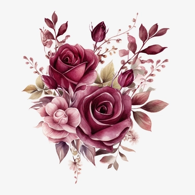 Watercolor dark Burgundy Roses Clipart, flower boarder