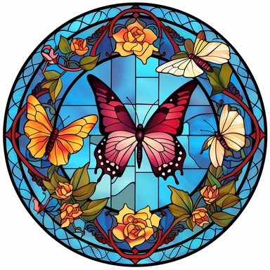 stained glass clipart of butterflies and flowers