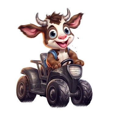 Cute Beautiful Happy Face Baby Cow Riding tractor Sublimation Clipart ,Cartoon,hyper realistic, intricate detail, illustration style,high solution,on the white background