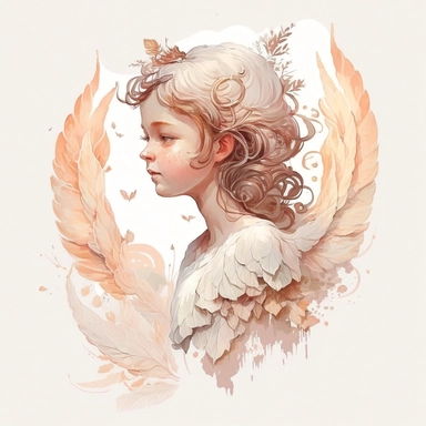 vintage angel, watercolor illustration, clip art, high-quality, Warm color palette, Pastel colors, watercolor style, Intricate details, White background, Trending on Artstation, inspired by the art of julia