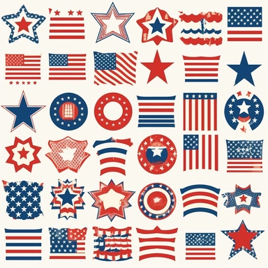 /Image American flag clip art pack, patriotic, scandenavian style, kids, vector, illustration, simple, white background, white space separation