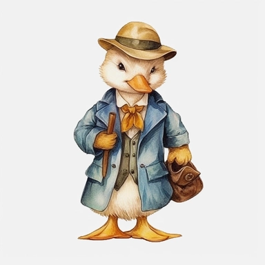 classic Beatrix potter Watercolor svg clipart of a cute adorable jemima puddle duck illustration by Beatrix potter , pastel groom wedding suit , cottage core, png isolated on white background