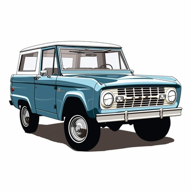 Style clipart, on a white background, vector, vector illustration, Arcadian Blue, 1966 Ford Bronco Half Cab Pickup, svg
