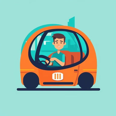 a student driving a car. style: clipart