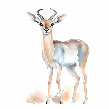 a pastel gazelle with kind eyes clipart with watercolor illustration,full body shot,8k,etsy style, white background