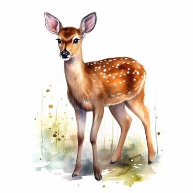 Watercolour cute realistic deer in the wood, woodland animal, ultra detailed ultra photoreal intricate detailed beautiful magnificent deer with perfect beautiful realistic eyes and intricate facial features four perfect legs and paws realistic detailed, png image, high definition, 300dpi, graphic clipart, computer graphics