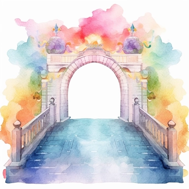 brush painting cute Watercolor Rainbow HEAVEN bridge gate Clipart , pastel colors