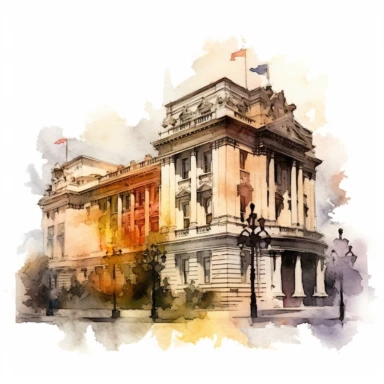 a United Kingdom Buckingham Palace in the style of watercolour clipart with detailed brush strokes